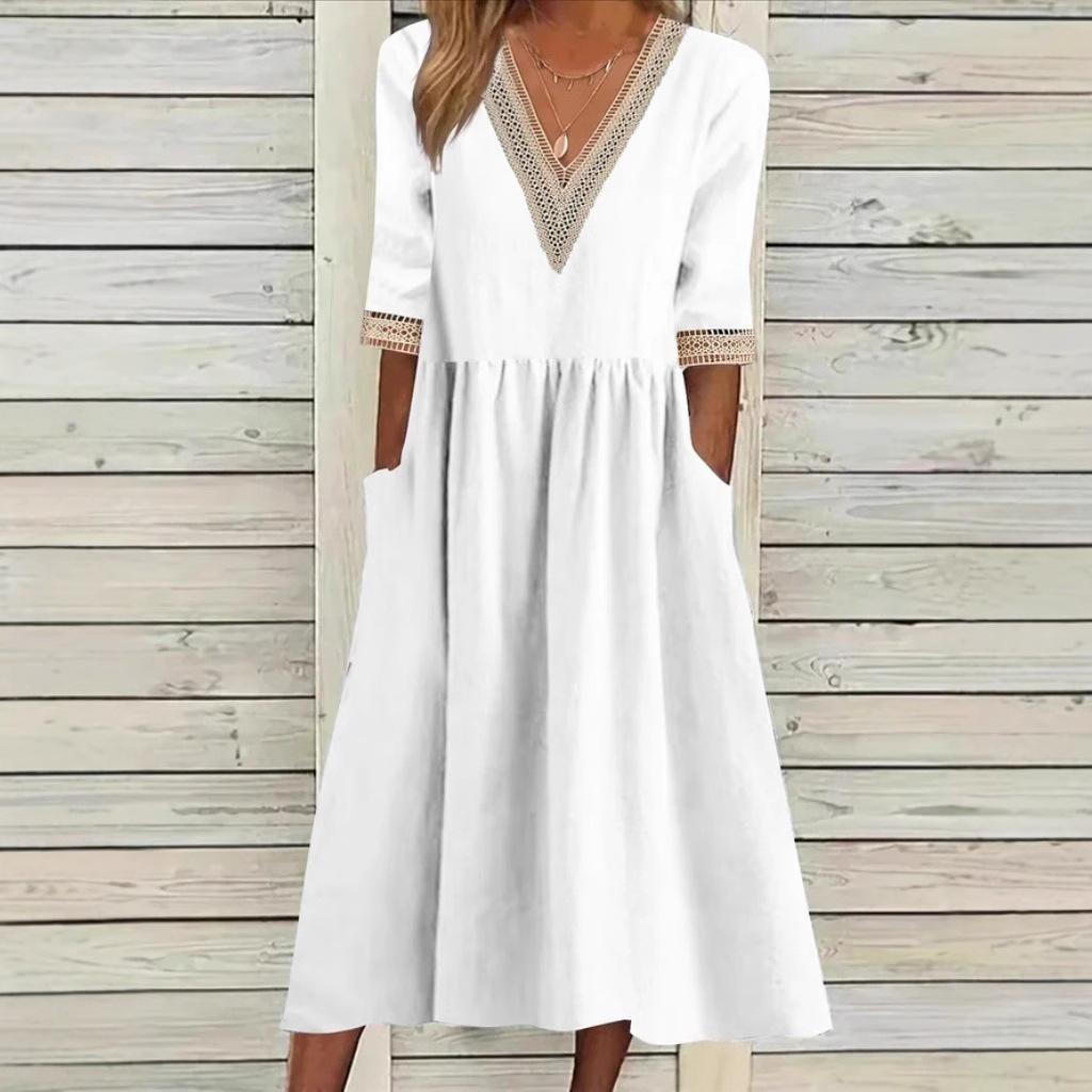 Lynda - Lace Collar Mid-Length Dress