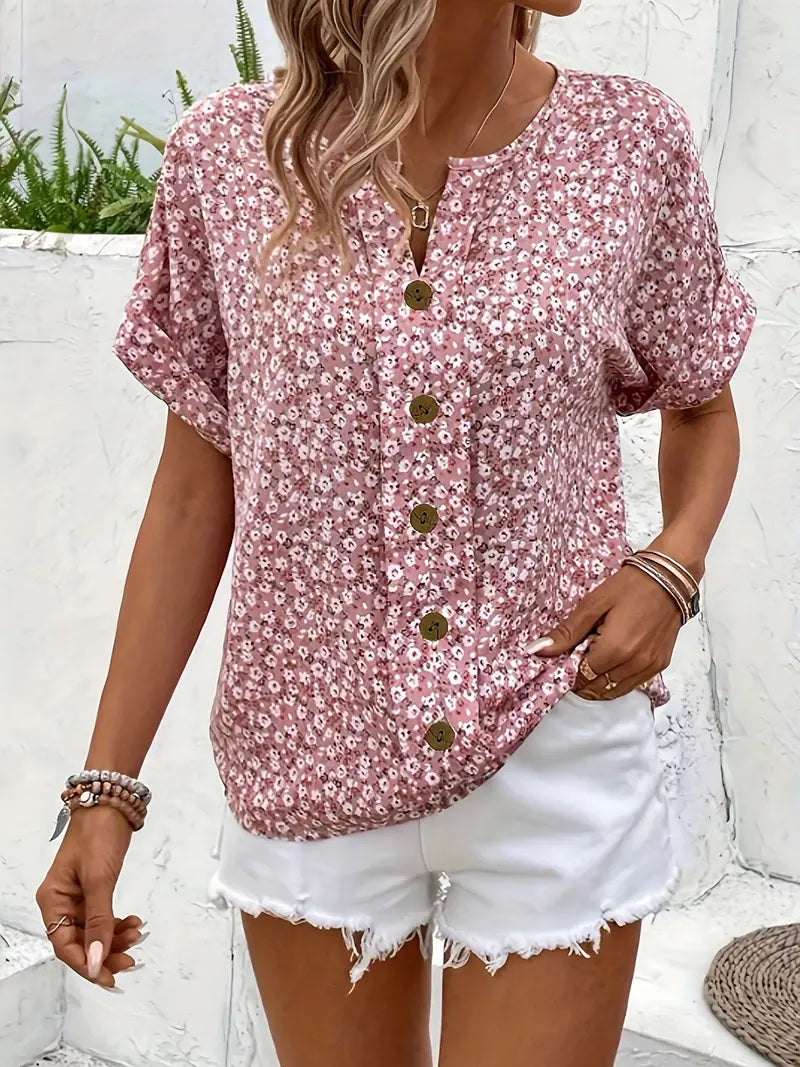 Selestia - Floral Button-Up Blouse