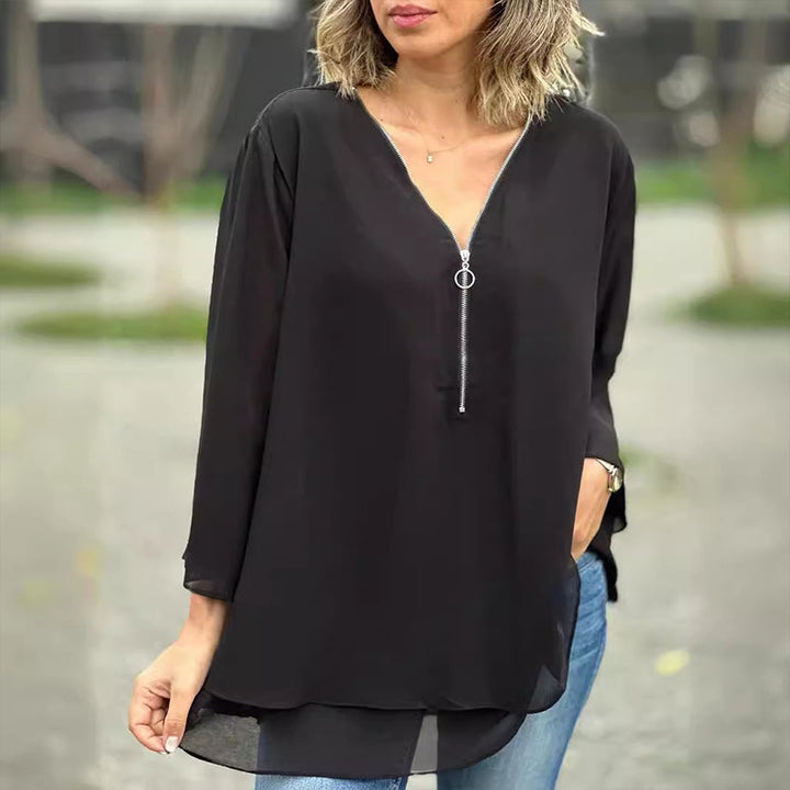 Lola - V-Neck Flowy Zipped Top