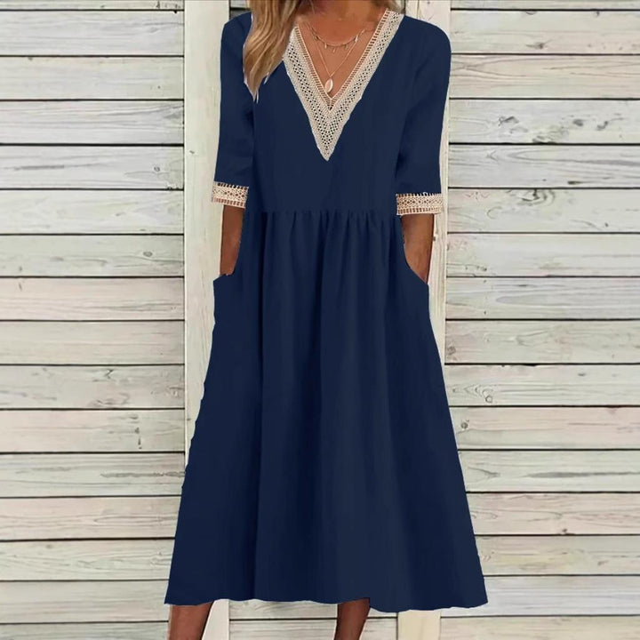 Lynda - Lace Collar Mid-Length Dress