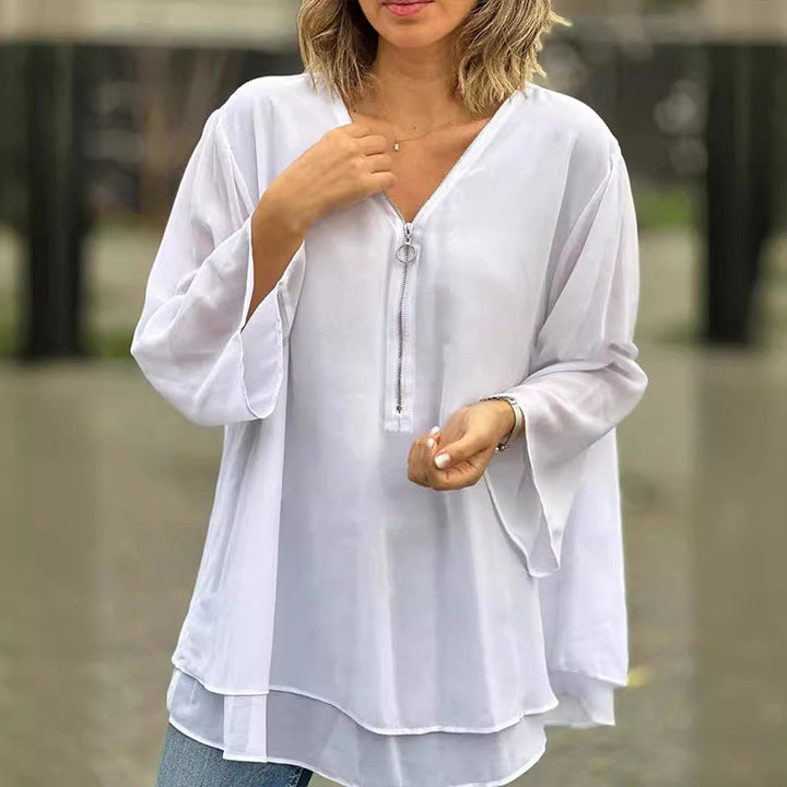 Lola - V-Neck Flowy Zipped Top